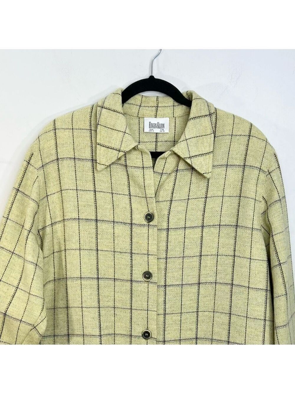 Eugen Klein Germany pale green boxy plaid 100% wool overshirt shacket 14 - Picture 7 of 15